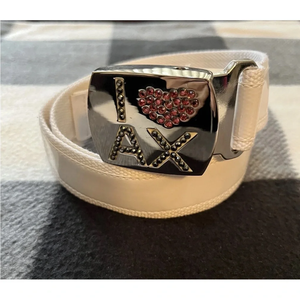 Armani Exchange Jeweled Buckle White Belt Women Size Small
